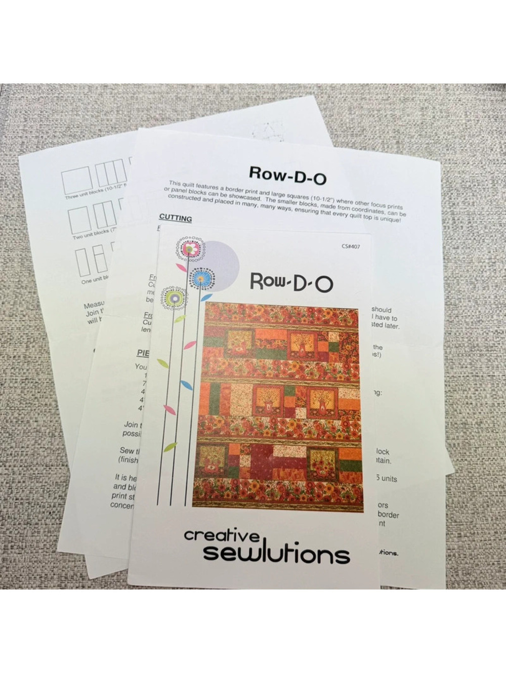 Creative Sewlutions Row-D-O Quilt Pattern CS407 Easy Row Patchwork Border Print